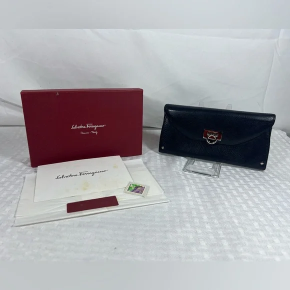 Salvatore Ferragamo Gancini Black Leather Continental Wallet