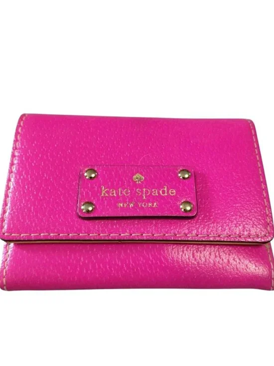 Kate Spade Hot Pink Keyring Mini Wallet Cow Leather Folding Logo Snap Closure