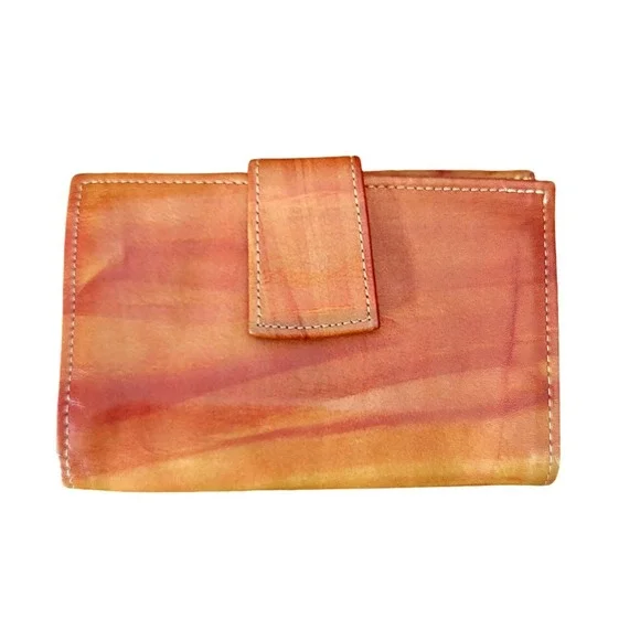 Vintage Rolfs‎ Genuine Leather Women's Wallet Coin Purse Orange Coral Swirl