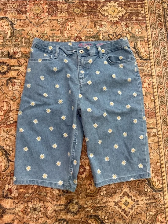 The Children's Place Light Blue Denim Daisy Embroidered Bermuda Shorts