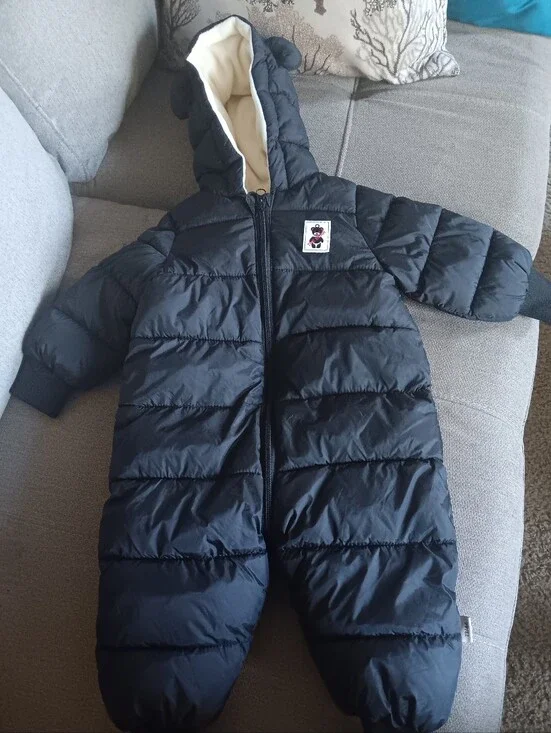 Kids Black Puffer Snowsuit with Hood
