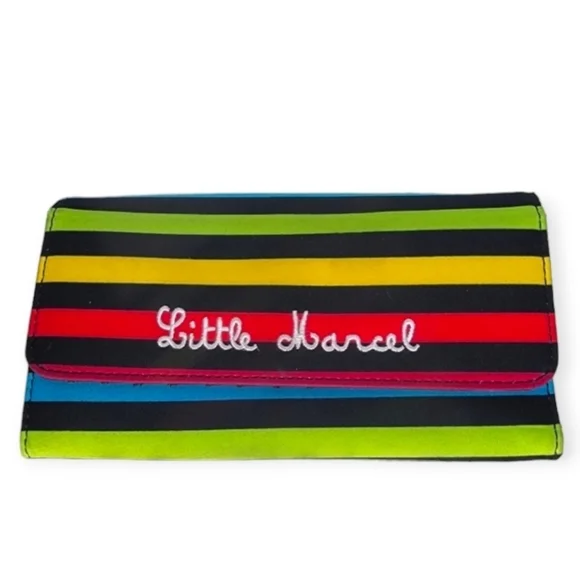 LITTLE MARCEL Long Trifold Wallet Clutch Rainbow Multicolor Stripes Microfiber‎