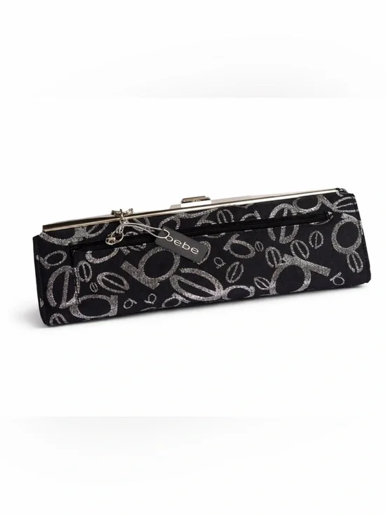 Bebe Black Silver Logo Clutch Y2K NWT Mini Bag Glam Evening Wristlet