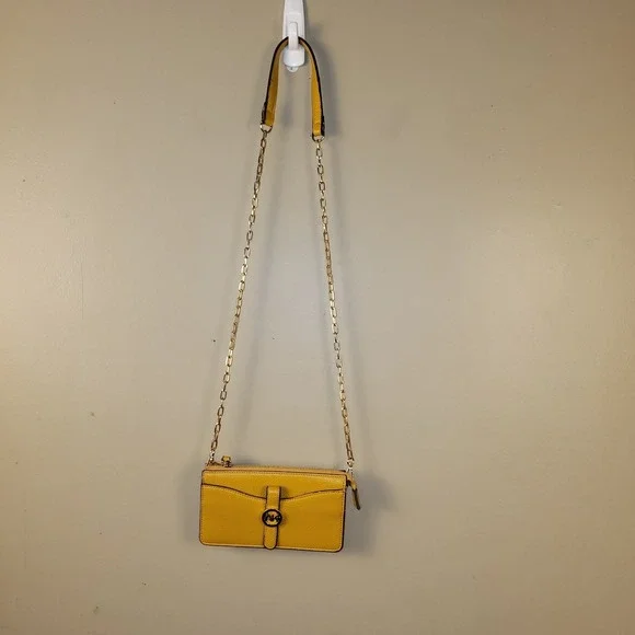 Anne Klein AK Yellow Wallet On Chain Crossbody‎ Purse Mustard Zip Top Gold Tone