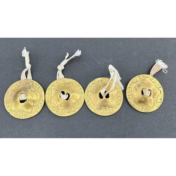 Vintage Brass Finger Cymbals Belly Dancing Musical Instruments Set of 4 Ornate‎
