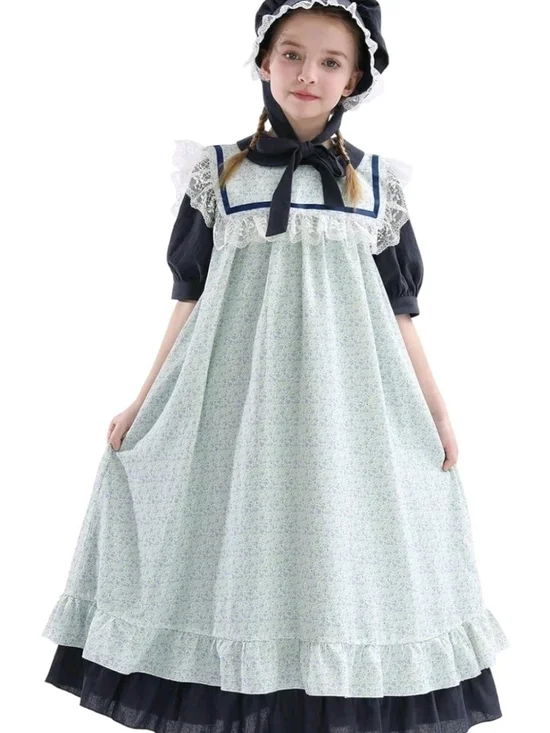 Blue Colonial Costume Girls Prairie Dress Colony Costumes for Kids Size Small