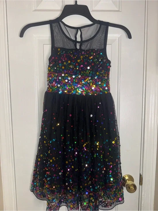 Speechless Black Tulle Party Dress with Multicolor Sequins