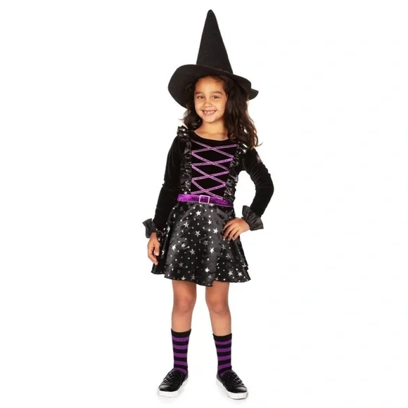 Tipsy Elves Girl's 3-Piece‎ Witch Costume - Size S (6/7) - Black/Purple - NWT