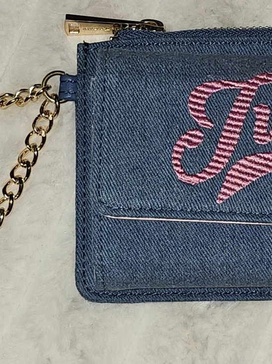 Juicy Couture Dark Blue Denim Card Wallet with Pink Embroidered Logo