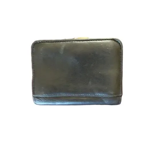 Vintage, black leather embossed snap closure two-sided wallet, 5 x 3 1/2