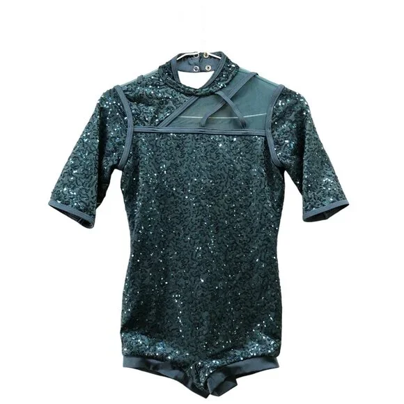 Weissman Biketard‎ Mesh Sequin Girls LC (14) TTYLXOX Teal Dance Costume