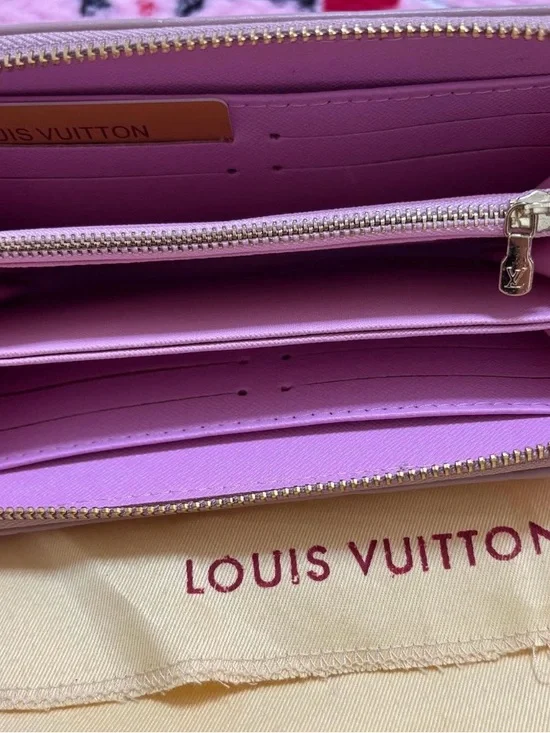 Lilac Zip-Around Leather Wallet with Gold Hardware