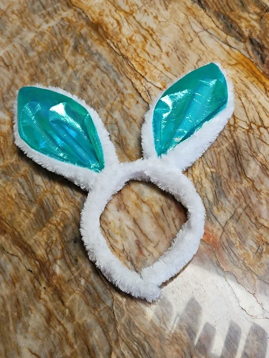 White Bunny Ear Headband with Shiny Teal Inner Ears