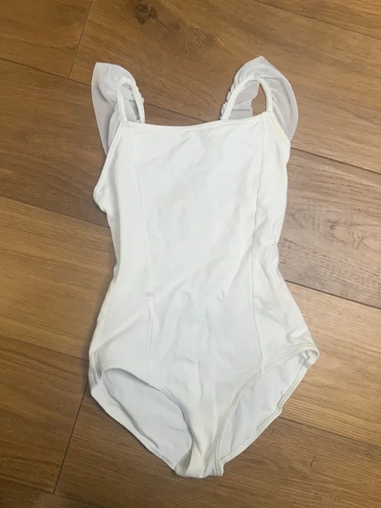 Capezio White Leotard with Frilled Sparkly Sleeves