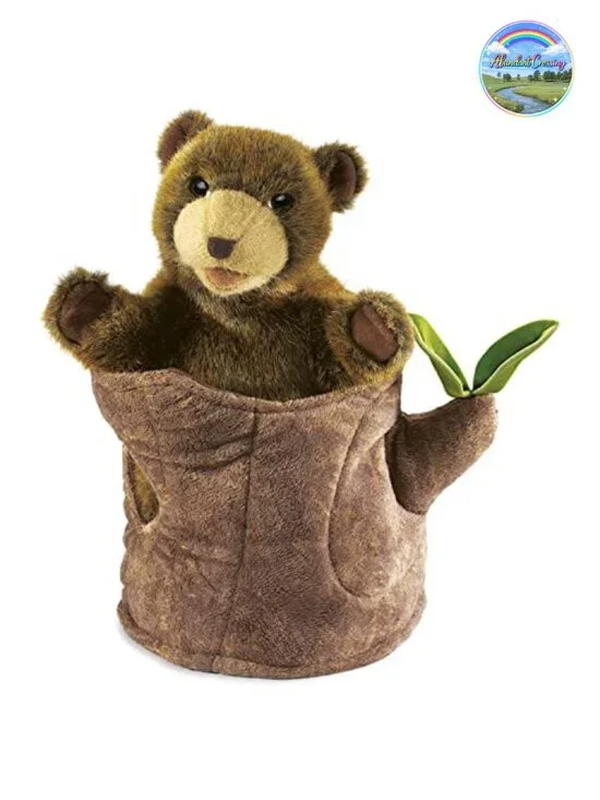 Folkmanis Bear in Tree Stump Hand Puppet Educational Toy Plush