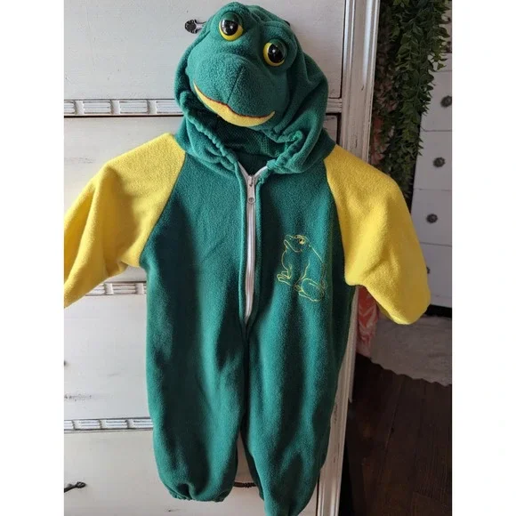 Toddler Plush Frog Halloween Costume Size 2T One Piece Fleece Zip Up Warm