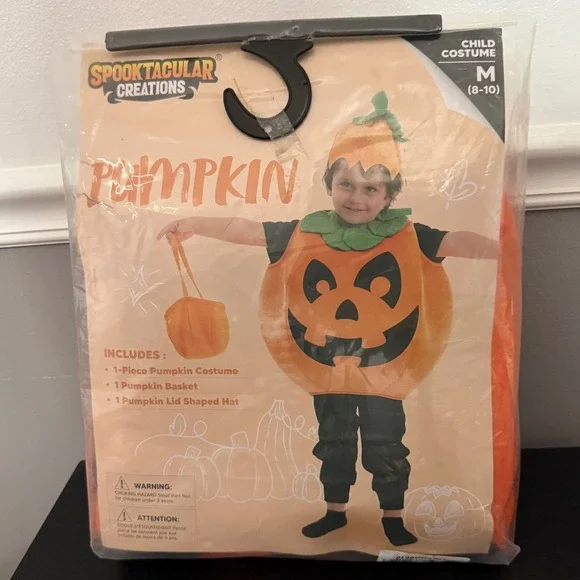 Spooktacular Creations Pumpkin Costume Kids M 8-10 Orange New 3 Piece Set
