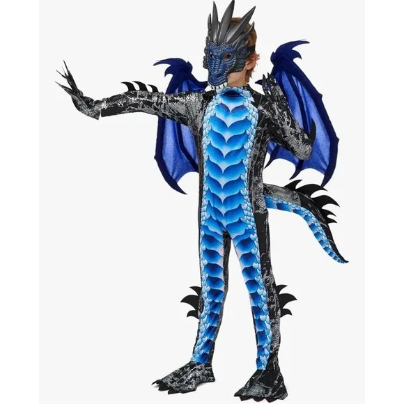 Spooktacular Creations Dragon Costume Kids Small 5-7 Blue Black 5pc Set