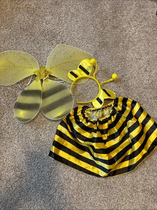 Yellow & Black Bee Kids Costume Set - Wings, Headband & Skirt
