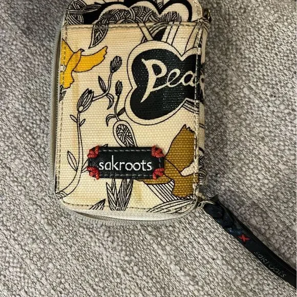 Sakroots faux patent leather zip around wallet peace print