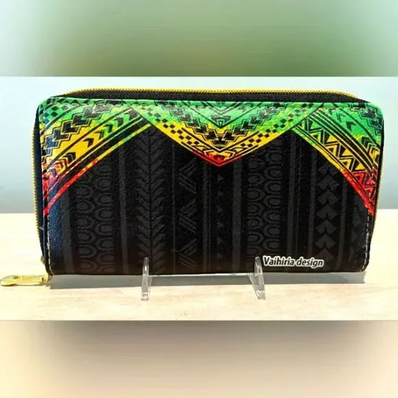 Vaihiria‎ Design Vegan Leather Long Wallet in a Polynesian Tribal Pattern