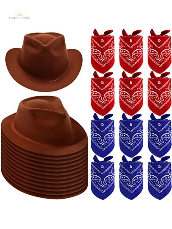 24pc Western Cowboy Party Hats with Paisley Bandanas, Kids Costume Accessories,