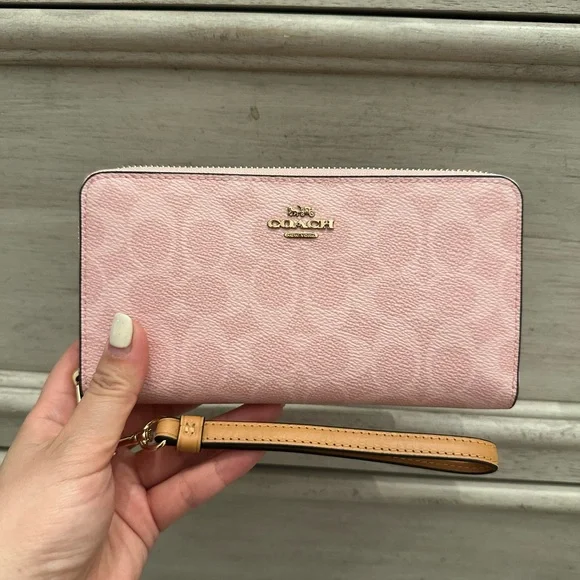Coach CEC20 Long Zip Around Wallet in Signature Canvas & Leather Powder Pink