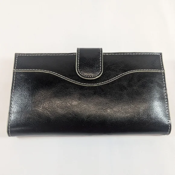 Elegant Black Genuine Leather Wallet Kiss Lock & Magnetic Snap Secured Pockets