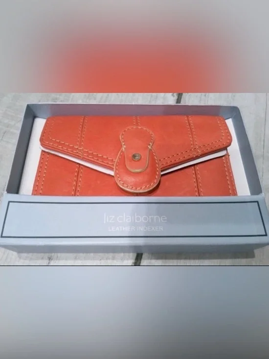 Liz Claiborne Coral-Orange Leather Envelope Wallet