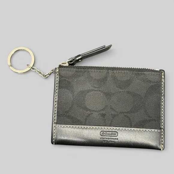 Vintage Coach Signature C Black Canvas and Leather Key and Coin Purse EUC