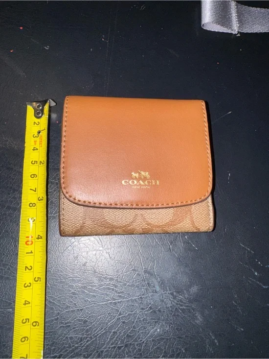 Coach Brown and Tan Fold Wallet with Signature Canvas
