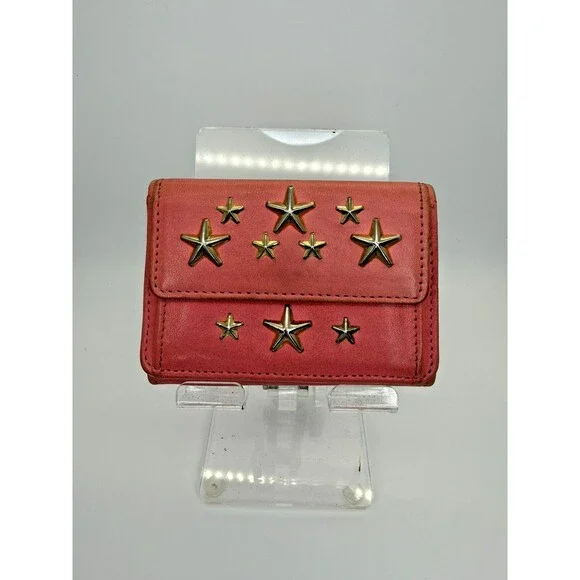 Jimmy Choo NEMO Star Studded Leather Trifold Wallet Pink/132