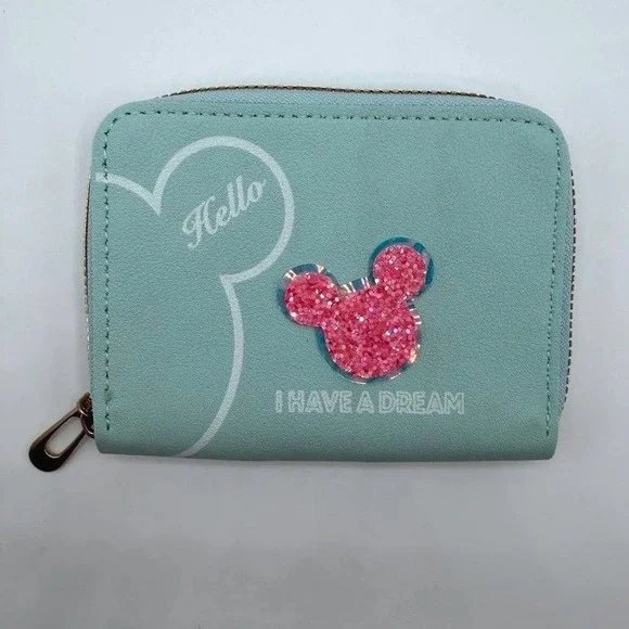 Disney Mickey Mouse I Have a Dream Glitter Zip Around Coin Pouch