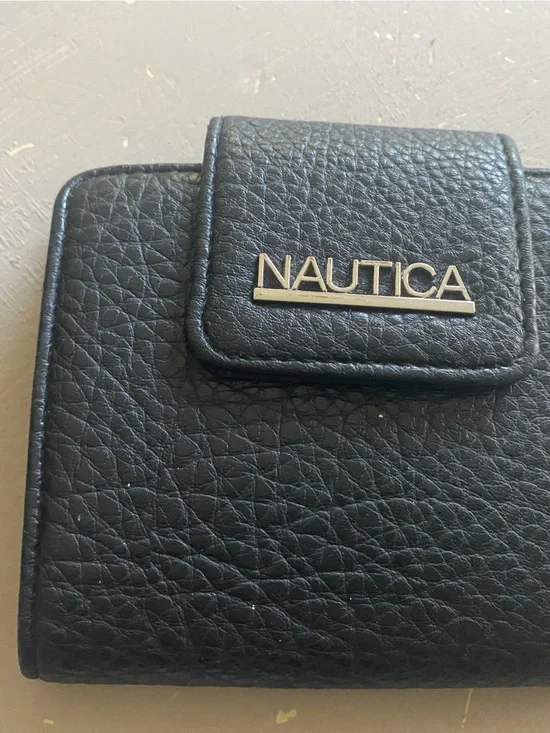 Nautica Black Faux Leather Flip Wallet Phone Case with Metal Logo