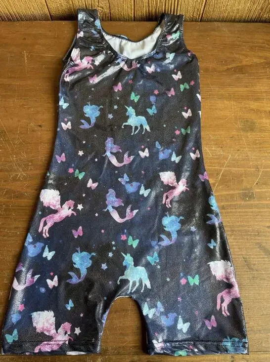 Girls Unicorn Gymnastics Leotard Unitard Sleeveless Size 150 Youth 10-12 Dance