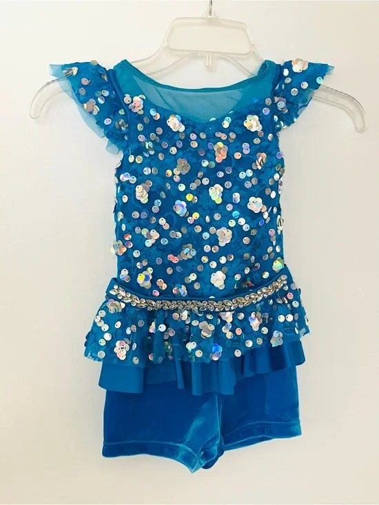 Weissman 17853 Dance Costume Small (6-6X) The World is My Runway  Blue Biketard