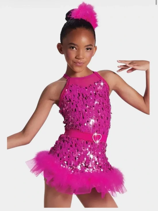 Weissman Kids Sparkle Hot Pink Dance Costume with Tulle Skirt