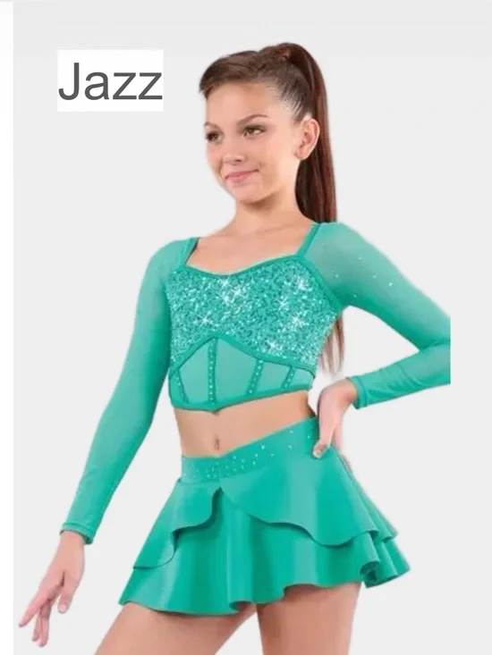Weissman Teal skirt and top costume