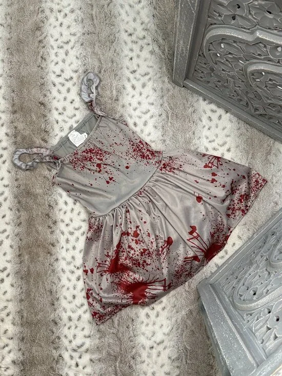 Gray bloody zombie dress girls medium Halloween costume creepy monster cosplay