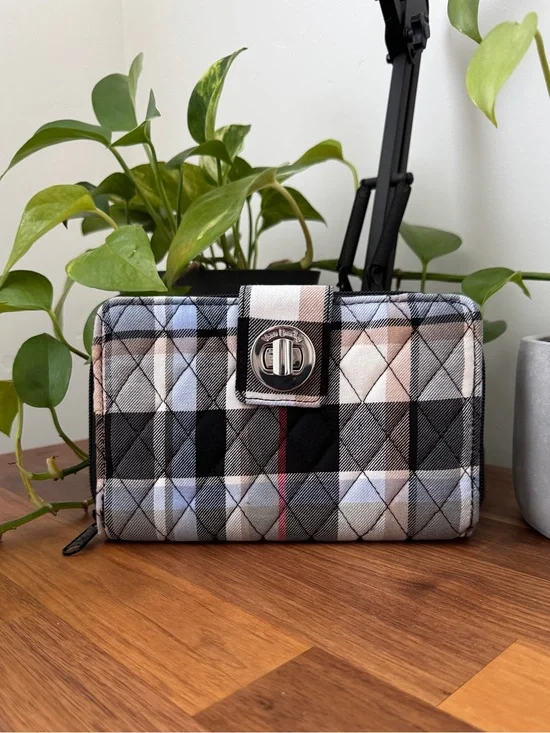 Vera Bradley Plaid Quilted Zip Wallet - Black, Gray & White