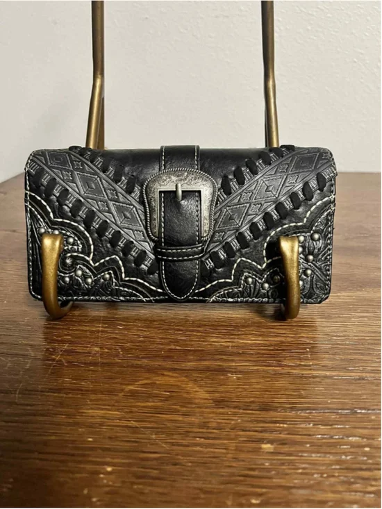 Montana West Wallet NWT Black Buckle Western Style Studded Faux Leather MW1131