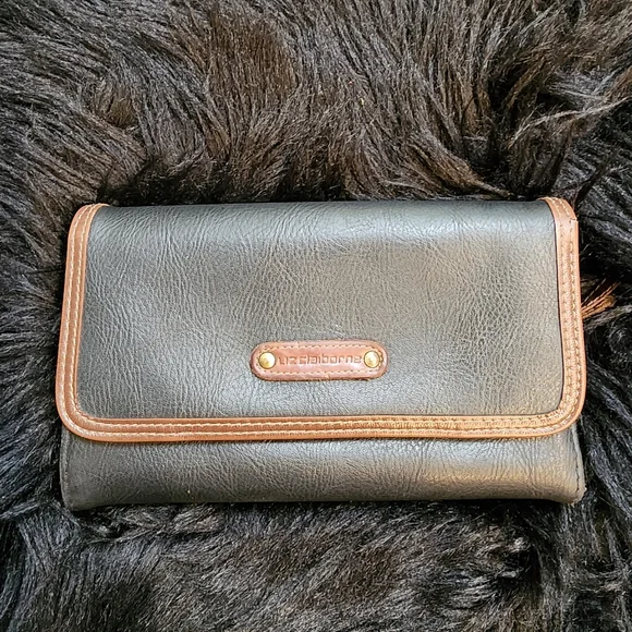 Vintage Liz Claiborne Trifold Wallet Black with Brown Trim