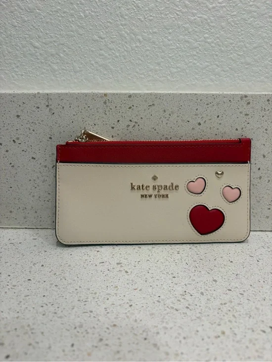 Kate Spade Women’s Wallet Sweet Heart Wallet Cardholder Pink Red Hearts EUC