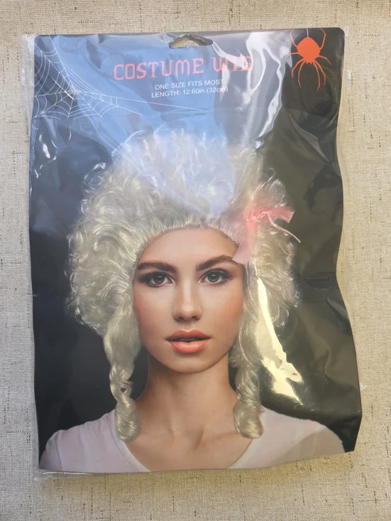 - White Curly Women's Hair with Pink Bow