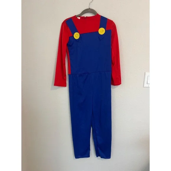 Kids Super Mario Inspired Plumber Costume Jumpsuit Red Blue XL-0622