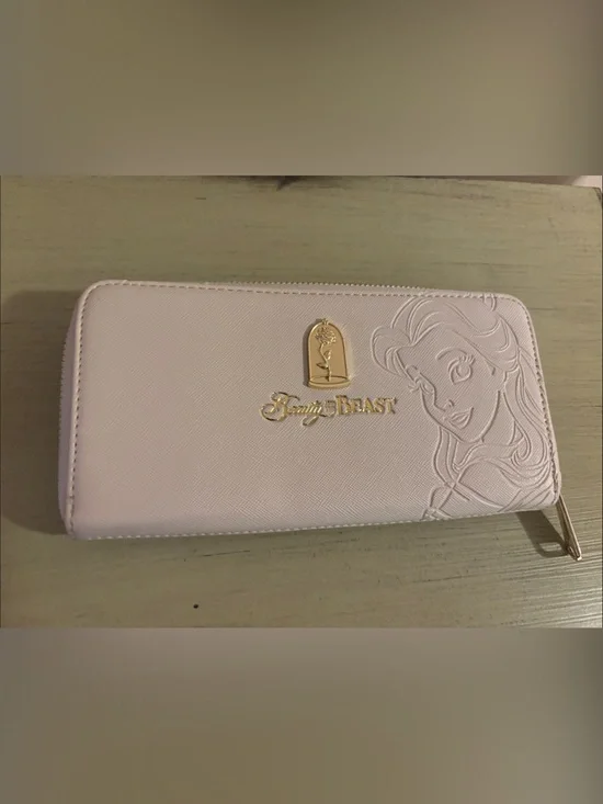 Disney Beauty and the Beast Light Pink Zip Wallet with Gold Accents