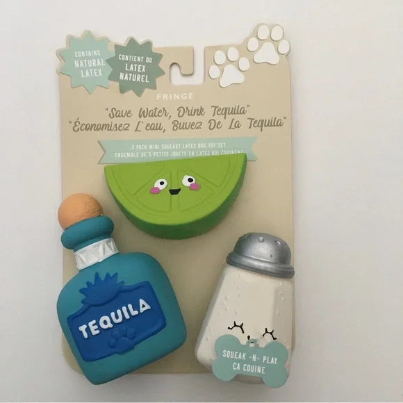 Dog Toys 3 Squeaky Latex “Save Water Drink Tequila” Salt, Lime NEW | Fringe