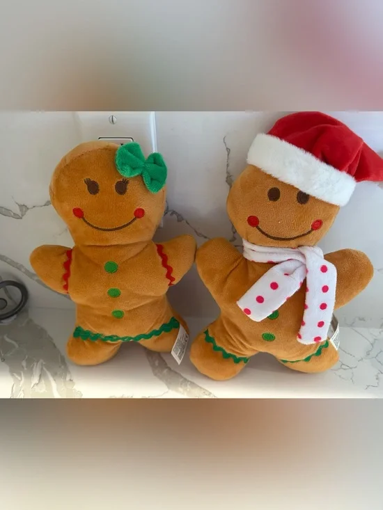 Plush Squeaky 9” Gingerbread Dog Toy Set-New w/o Tags