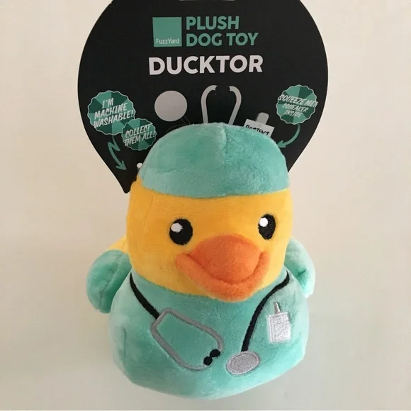 NEW Dog Toy Ducktor Duck Doctor with Squeaker Plush Machine Washable | FuzzYard
