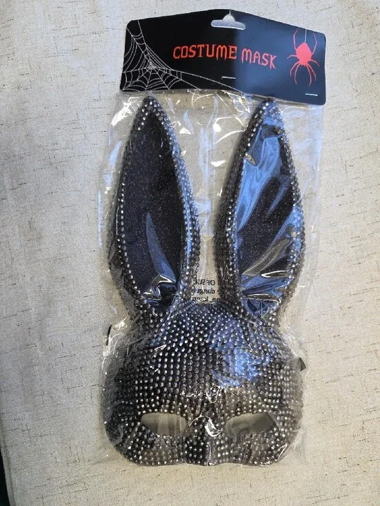 Halloween Black Sparkle Bunny Ear Costume Mask